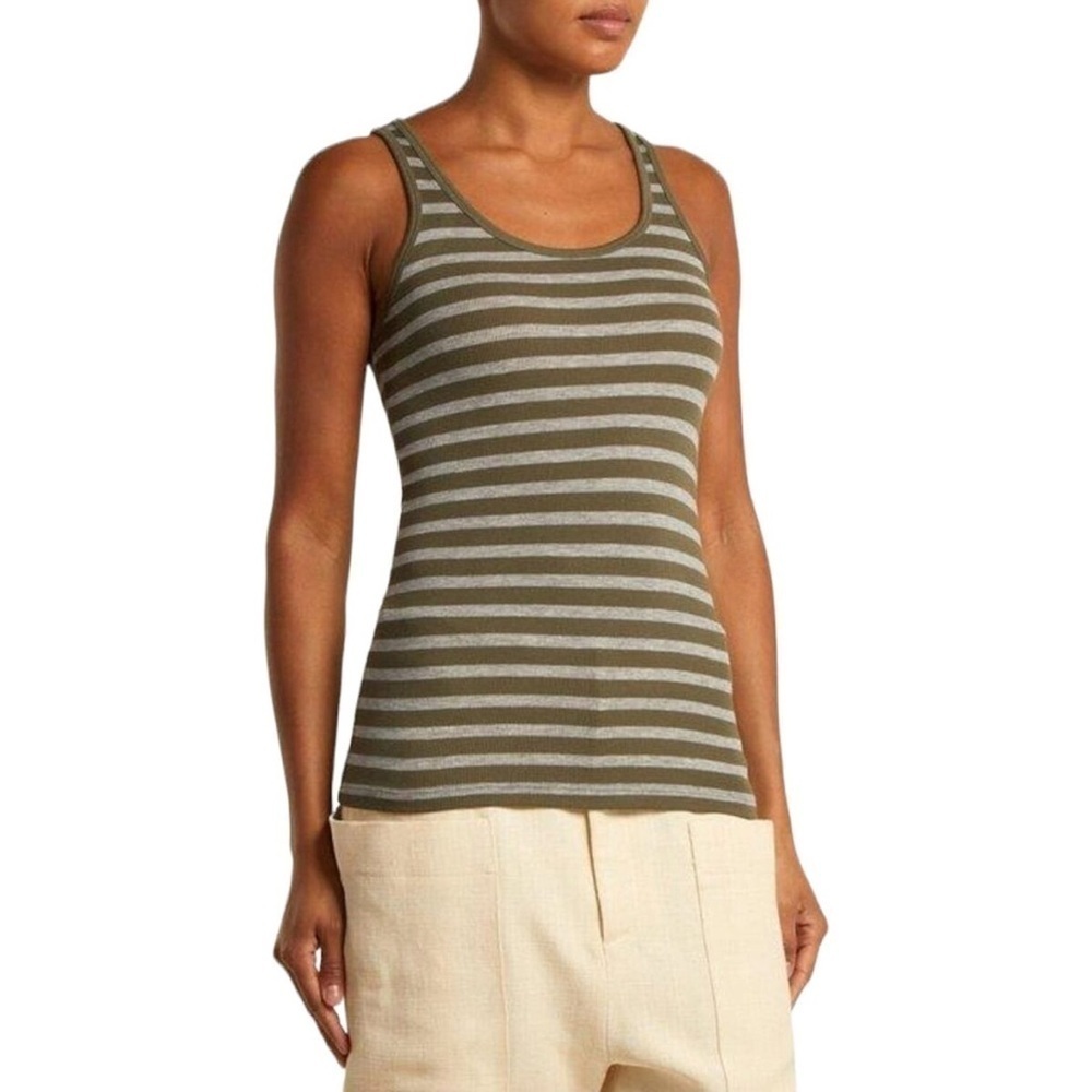 NEW ATM ANTHONY THOMAS MELILLO Striped Tank in Heather Grey + Olive Stripe